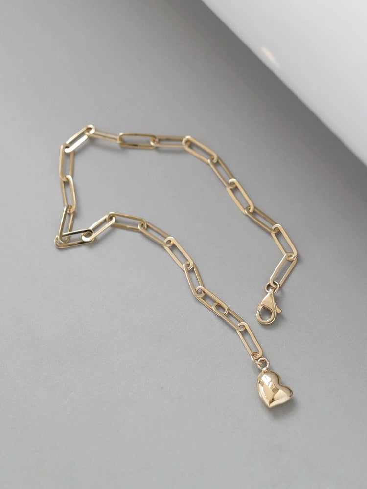 Puff Heart Paperclip Chain Bracelet