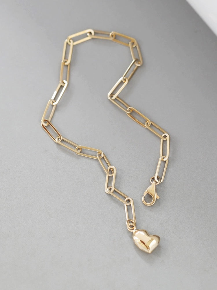 Puff Heart Paperclip Chain Bracelet