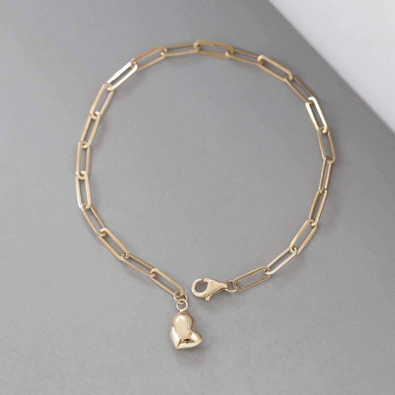 Puff Heart Paperclip Chain Bracelet