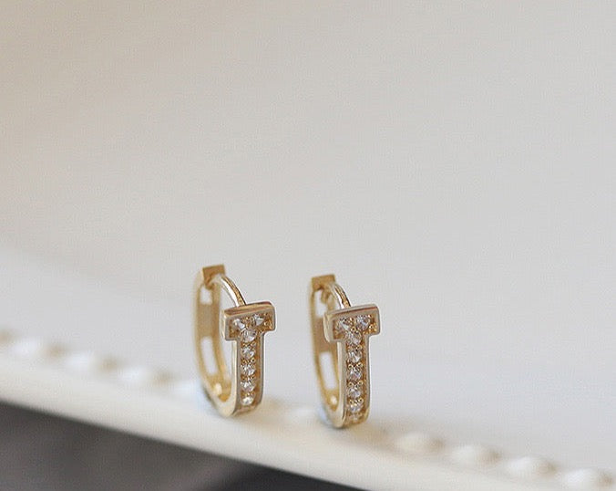 T Studded Huggie Hoops