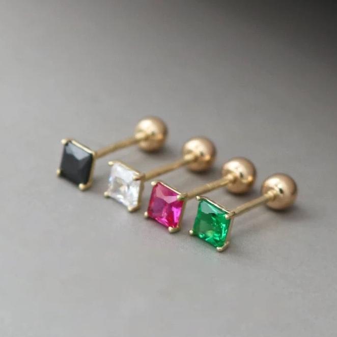 Four Claw Square Gem Stud Earrings