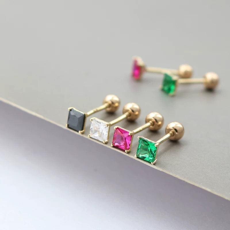 Four Claw Square Gem Stud Earrings