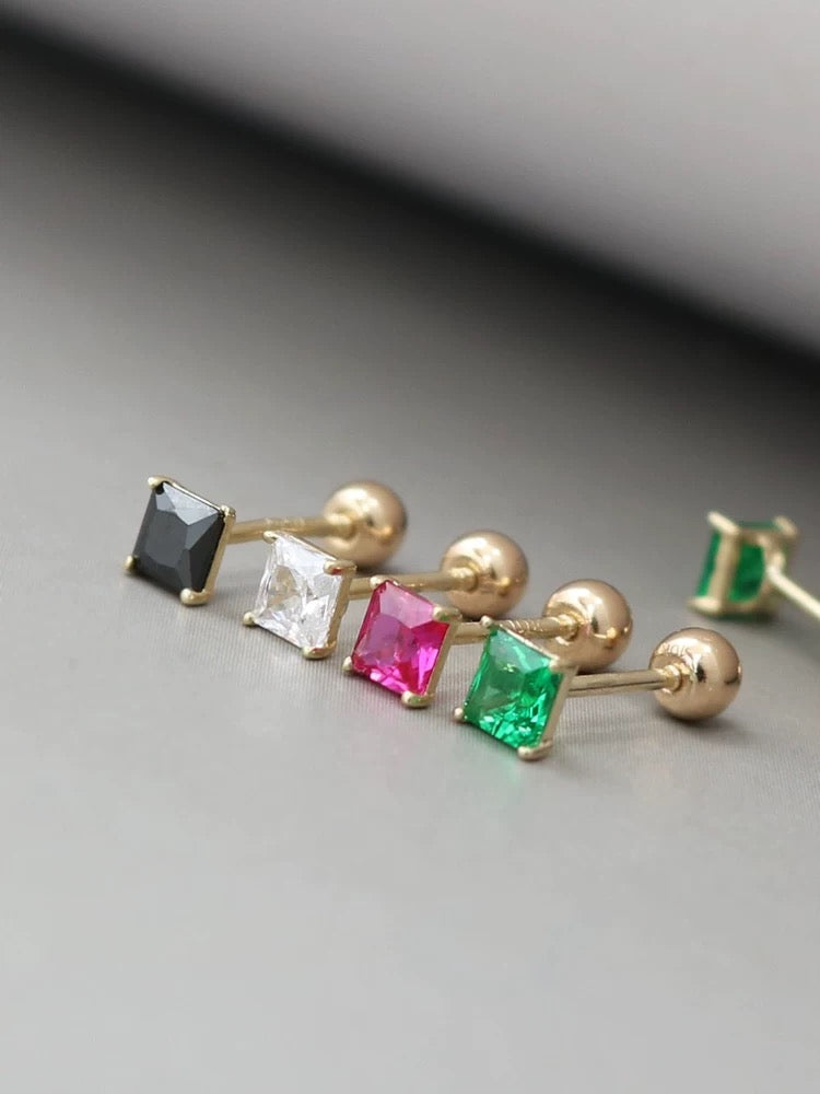 Four Claw Square Gem Stud Earrings