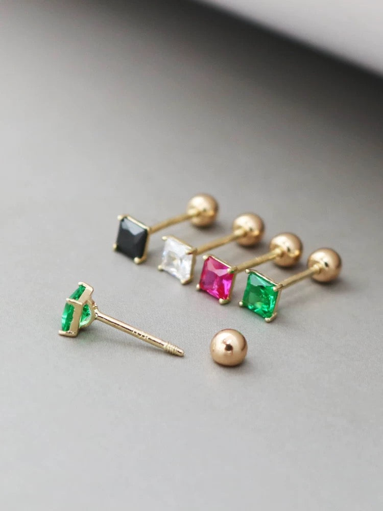 Four Claw Square Gem Stud Earrings