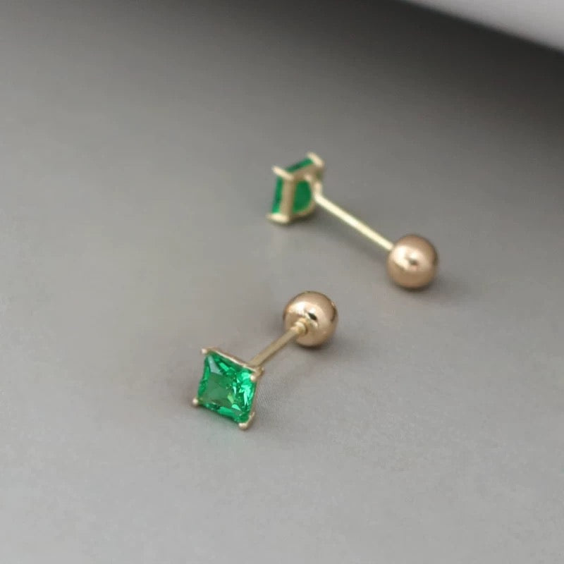 Four Claw Square Gem Stud Earrings