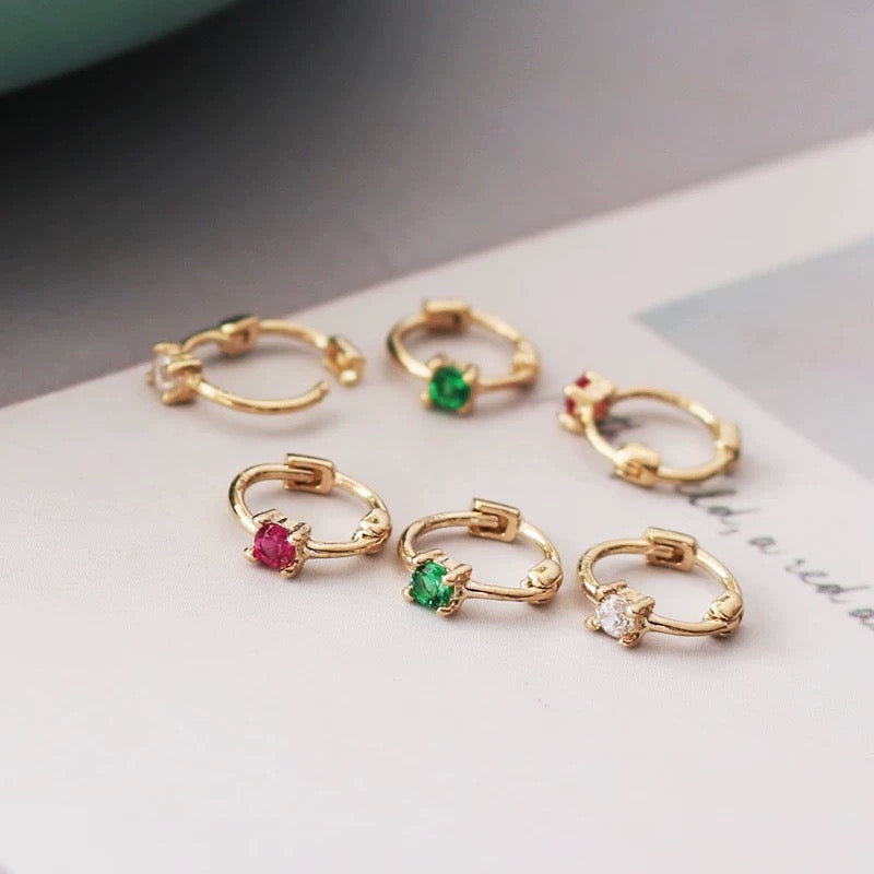 Mini Four Claw Square Gem Huggie Hoops