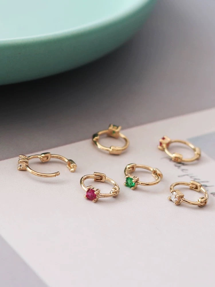 Mini Four Claw Square Gem Huggie Hoops