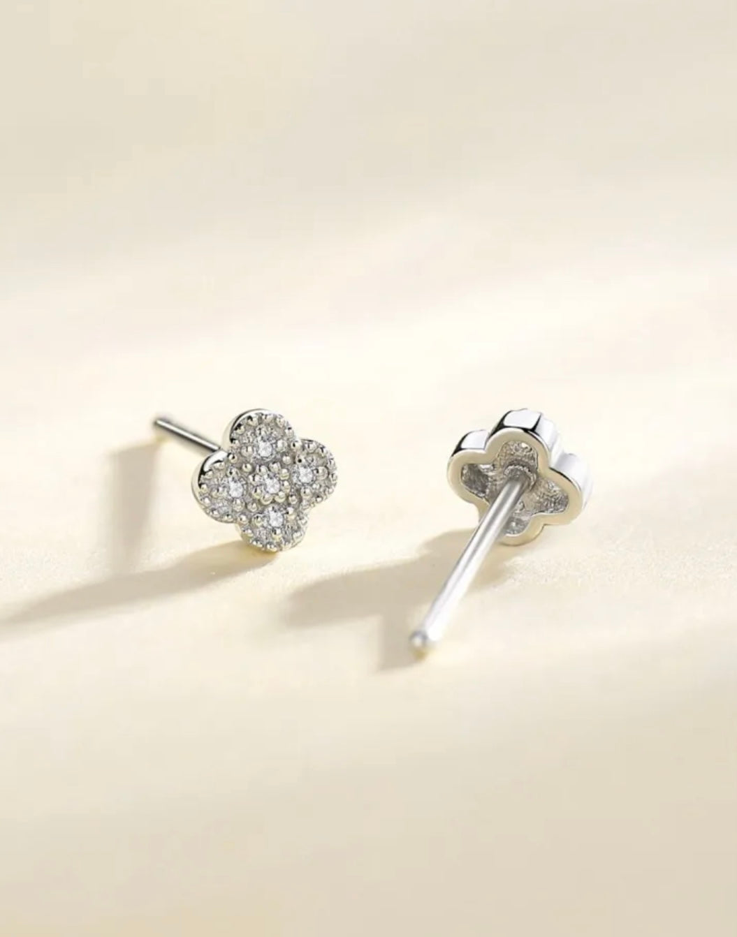 Beaded Zircon Diamond Clover Stud Earrings