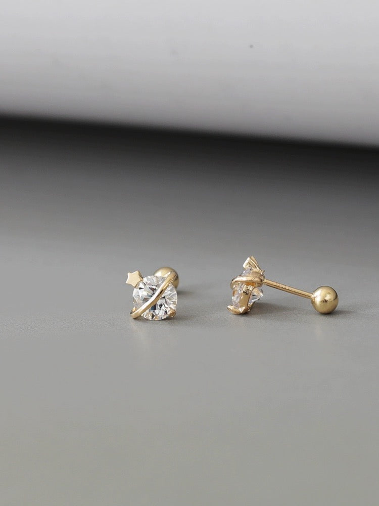 Saturn Solitaire Stud Earrings