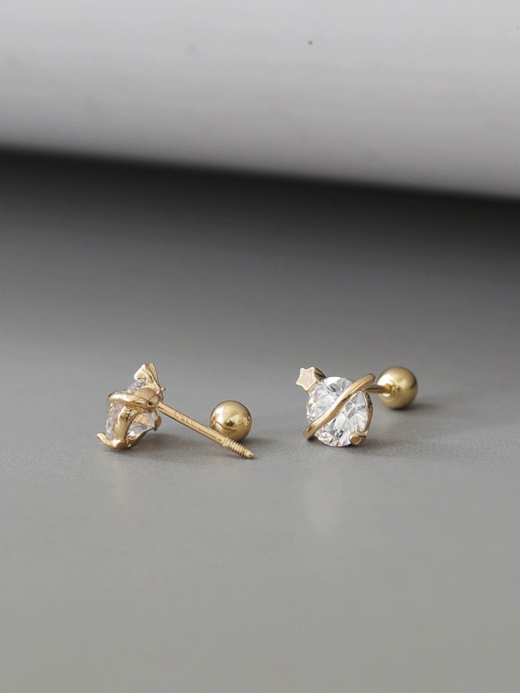 Saturn Solitaire Stud Earrings