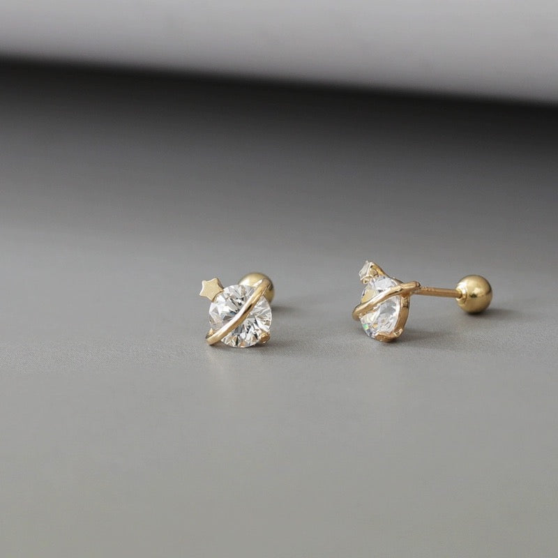 Saturn Solitaire Stud Earrings