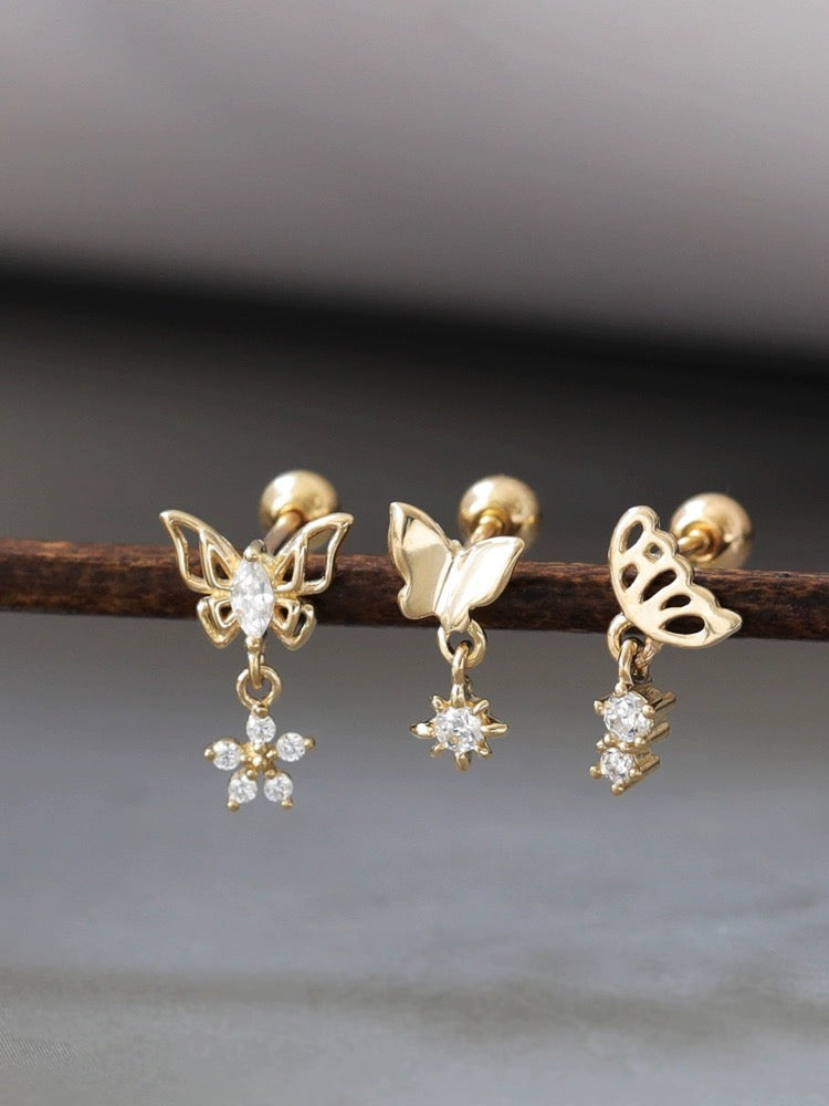 Moth Solitaire Star Stud Earrings