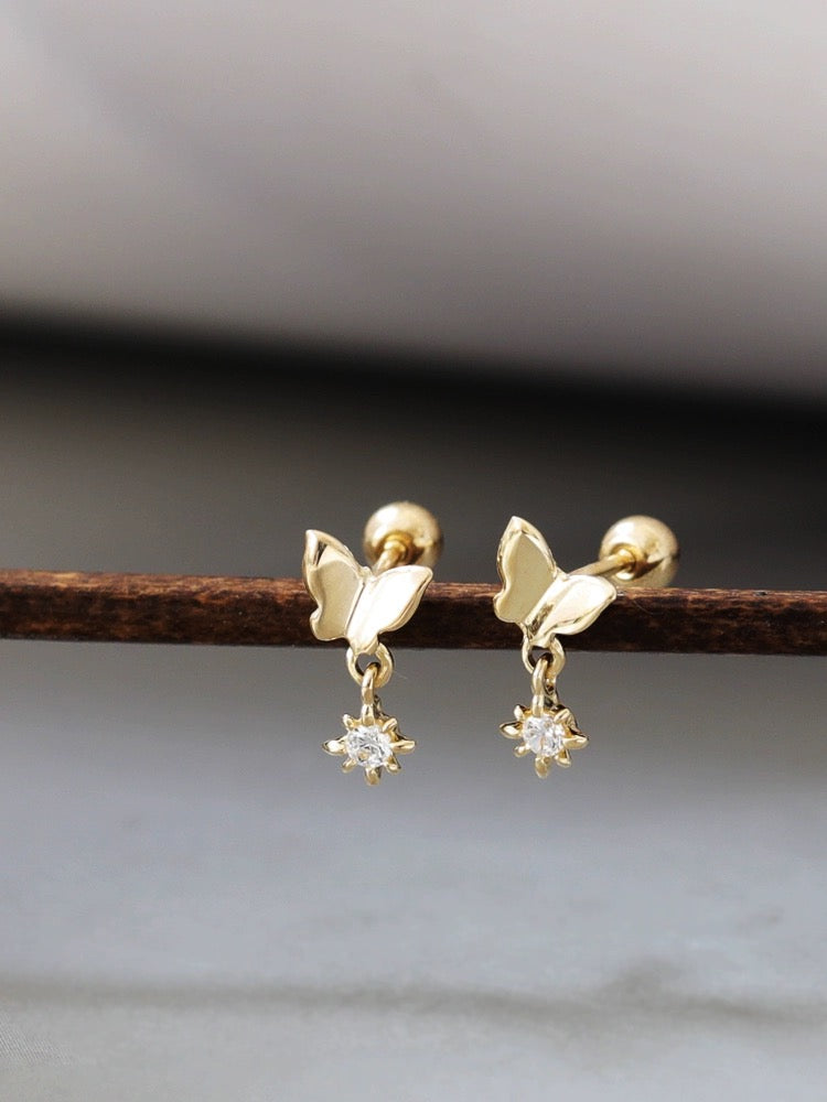 Moth Solitaire Star Stud Earrings