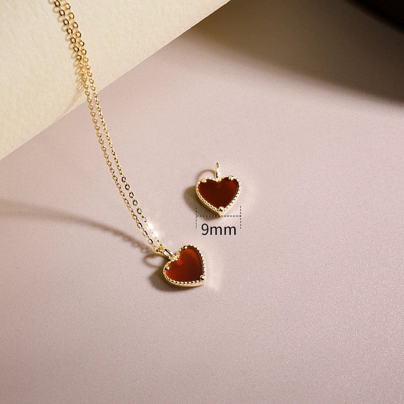 Beaded Red Heart Carnelian Charm Pendant