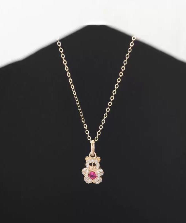 Glam Solitaire Bear Charm Necklace