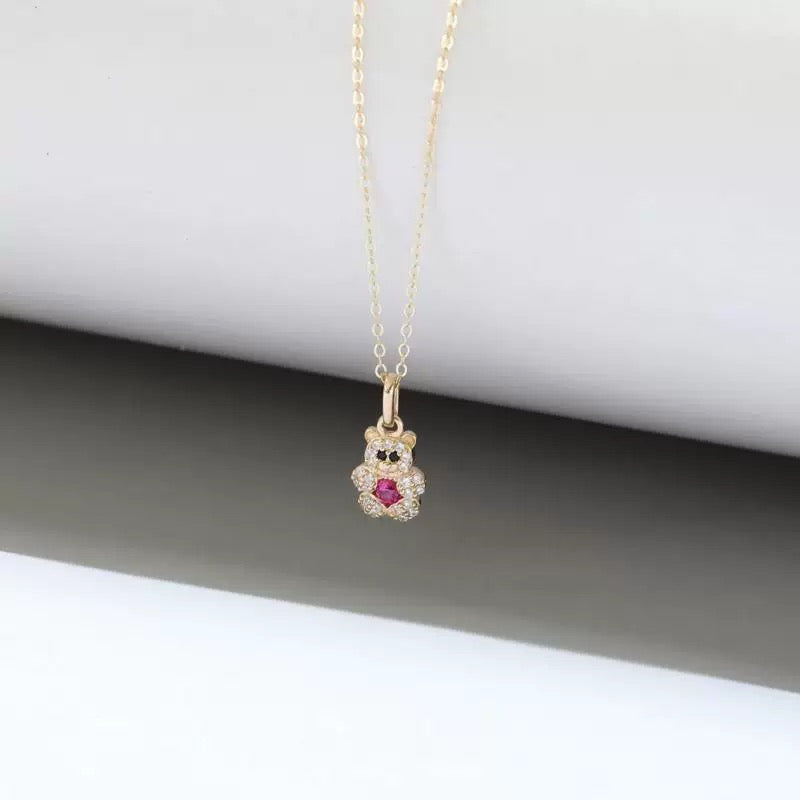 Glam Solitaire Bear Charm Necklace