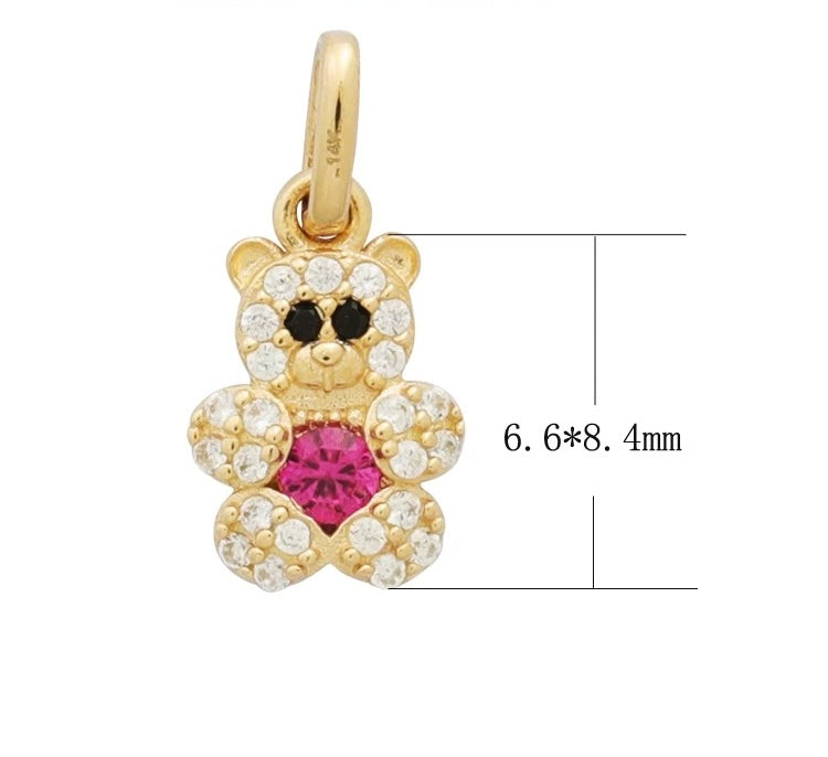 Glam Solitaire Bear Charm Necklace