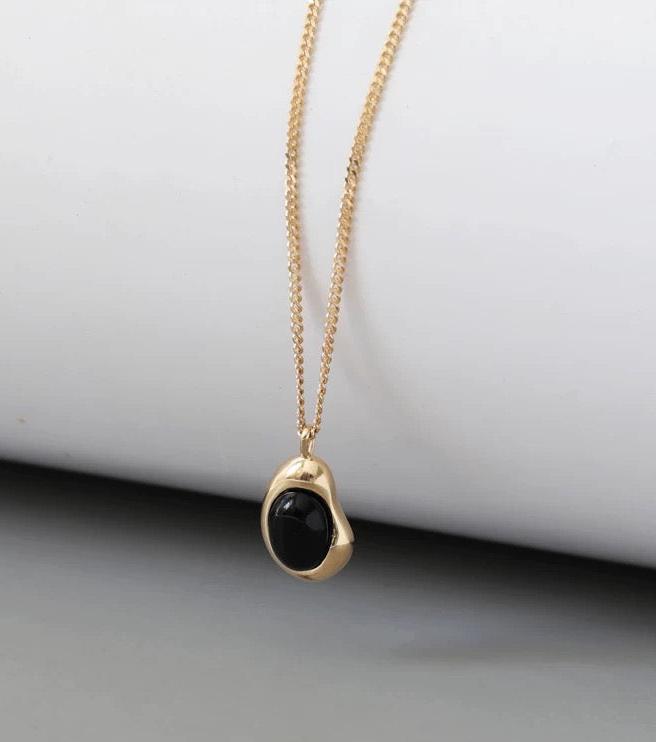 Black Agate Egg Charm Necklace