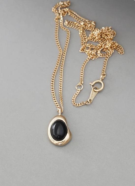 Black Agate Egg Charm Necklace