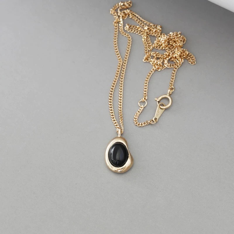 Black Agate Egg Charm Necklace