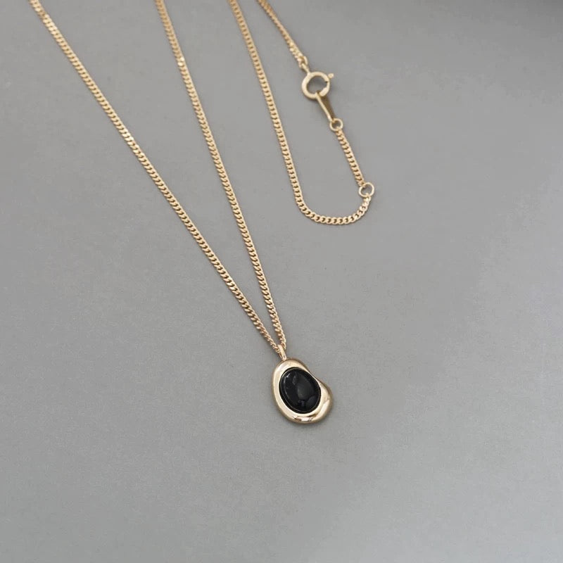 Black Agate Egg Charm Necklace