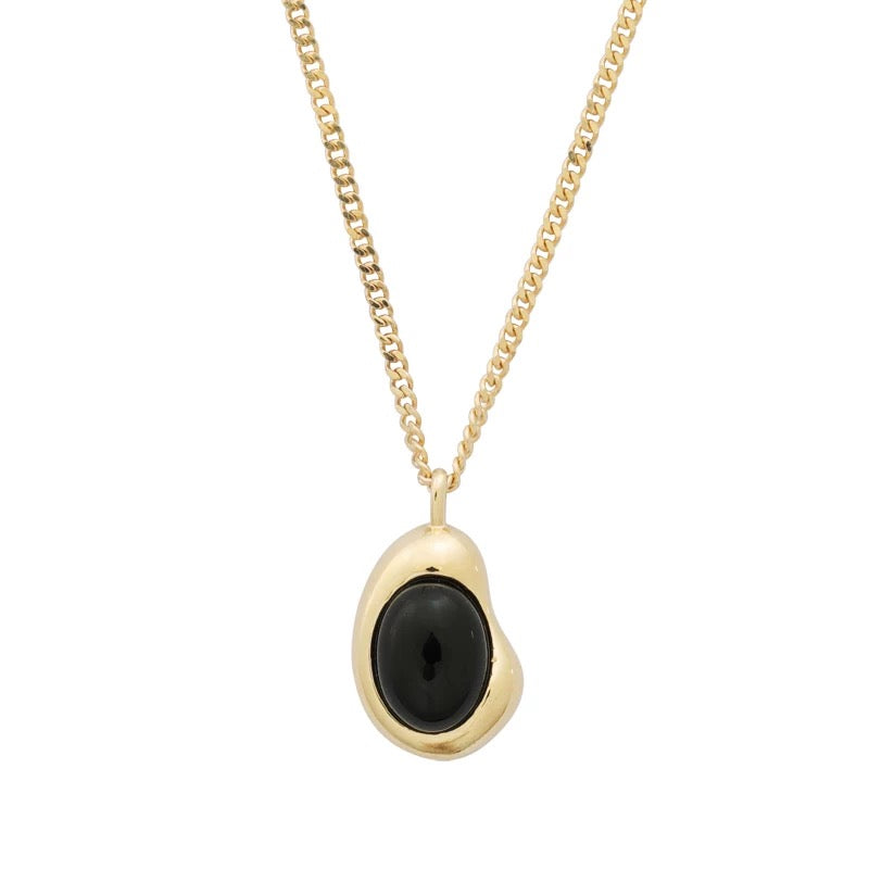 Black Agate Egg Charm Necklace