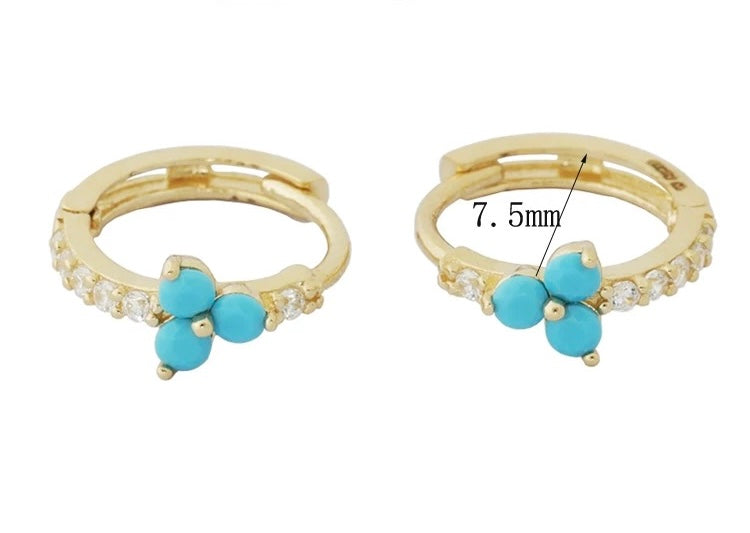 Freida Turquoise Flower Huggie Hoops