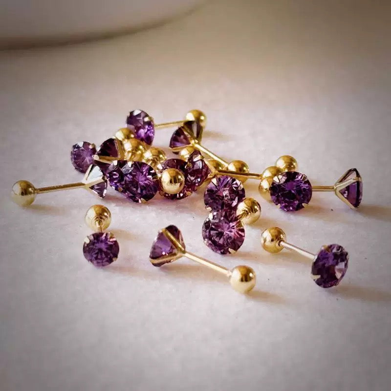 Four Claw Purple Gem Stud Earrings