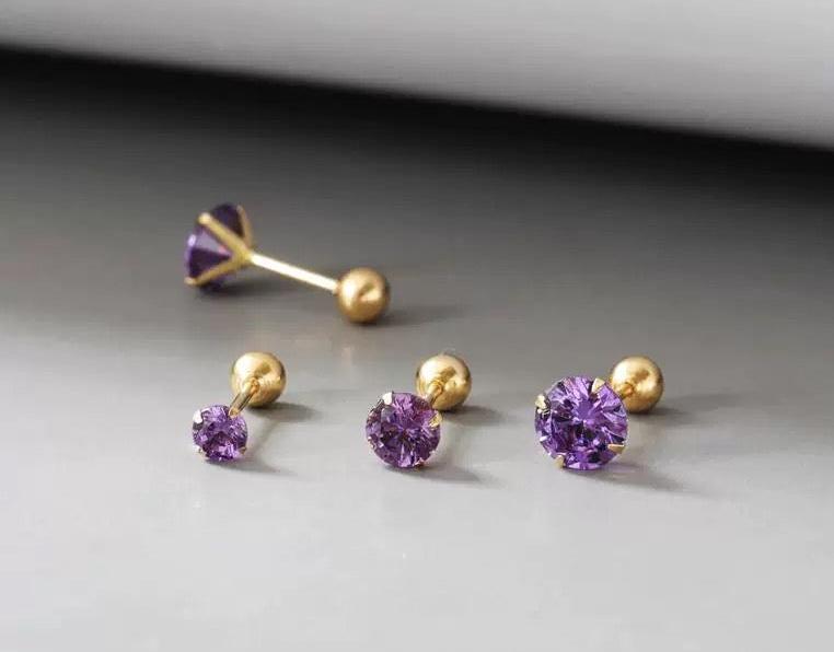 Four Claw Purple Gem Stud Earrings