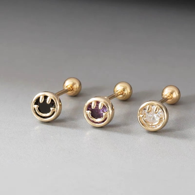 Smile Face Bezel Stud Earrings