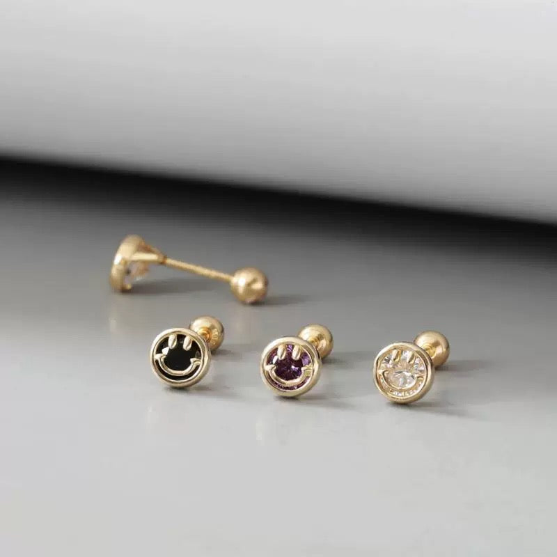 Smile Face Bezel Stud Earrings