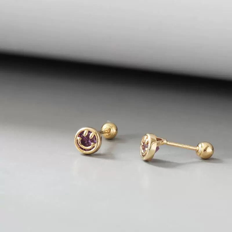 Smile Face Bezel Stud Earrings