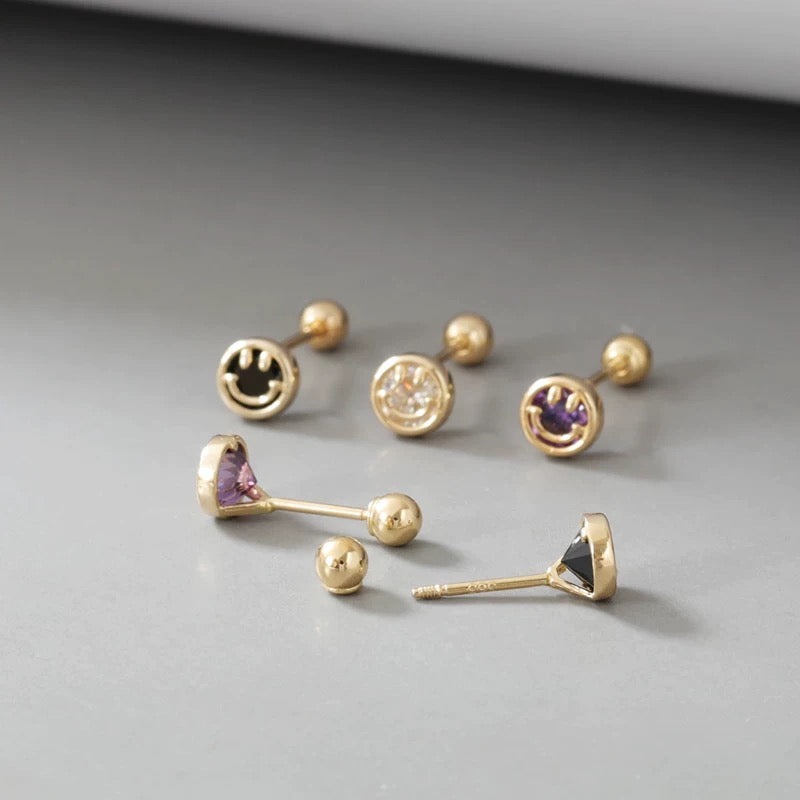 Smile Face Bezel Stud Earrings