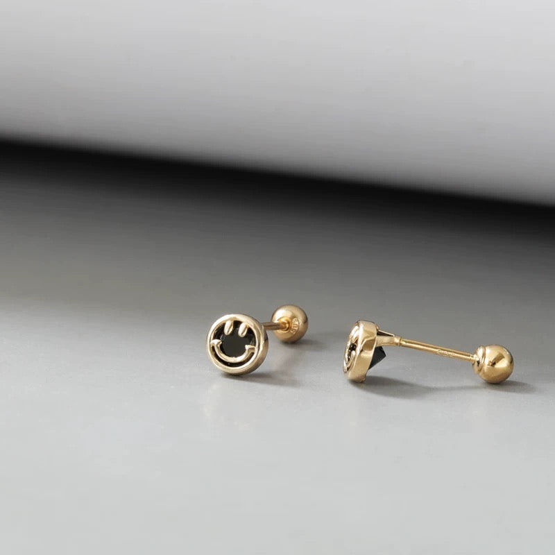 Smile Face Bezel Stud Earrings