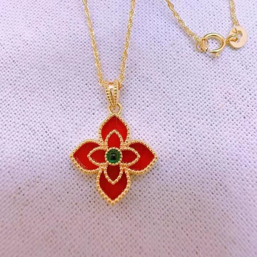 Trinity Ruby Flower Charm Necklace