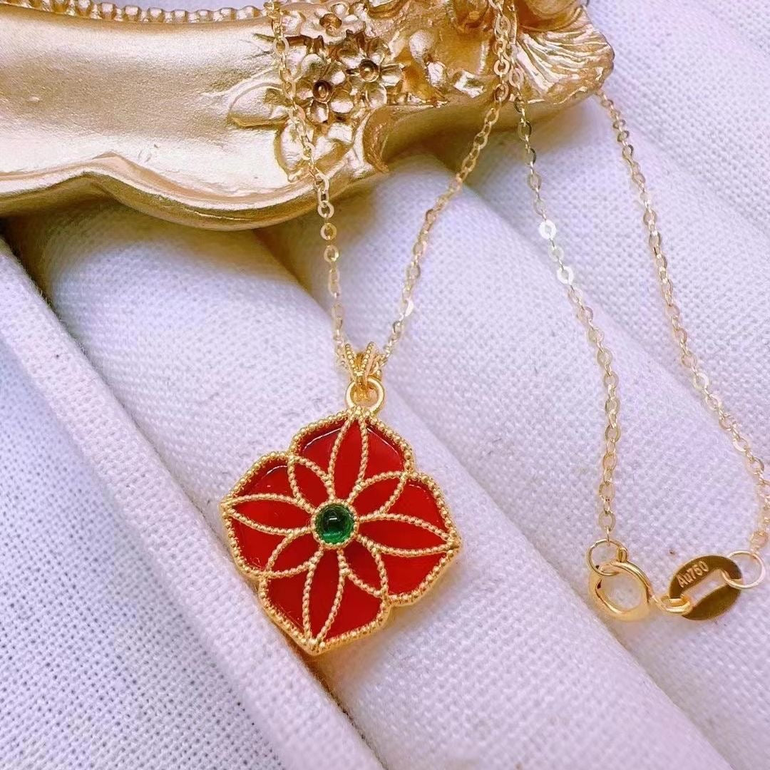 Trinity Ruby Flower Charm Necklace