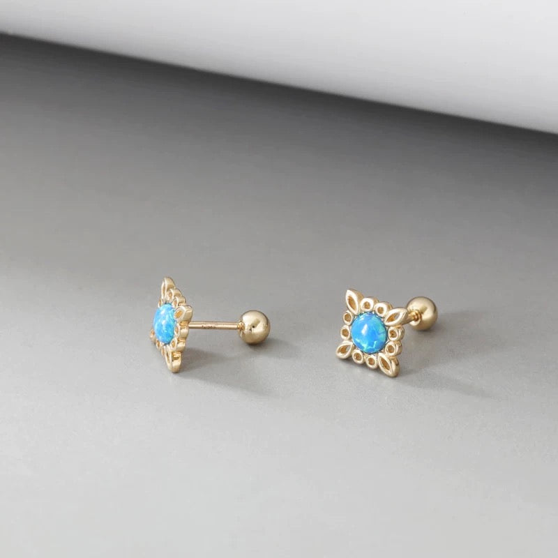 Turquoise Ornament Square Stud Earrings