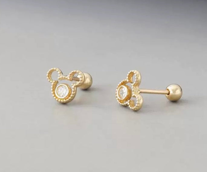 Beaded Bezel Mouse Stud Earrings