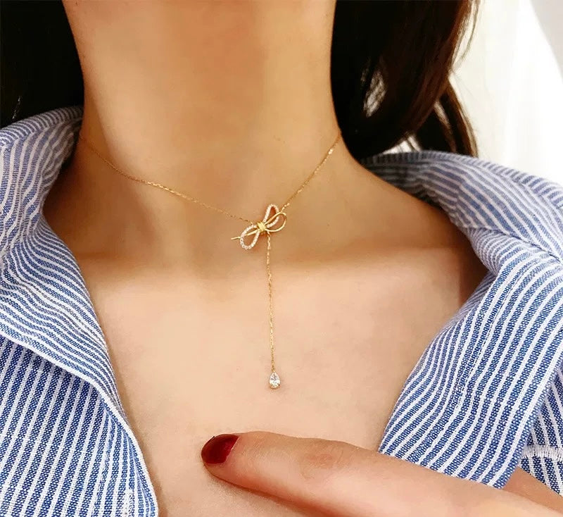 Bowtie & Teardrop Lariat Necklace