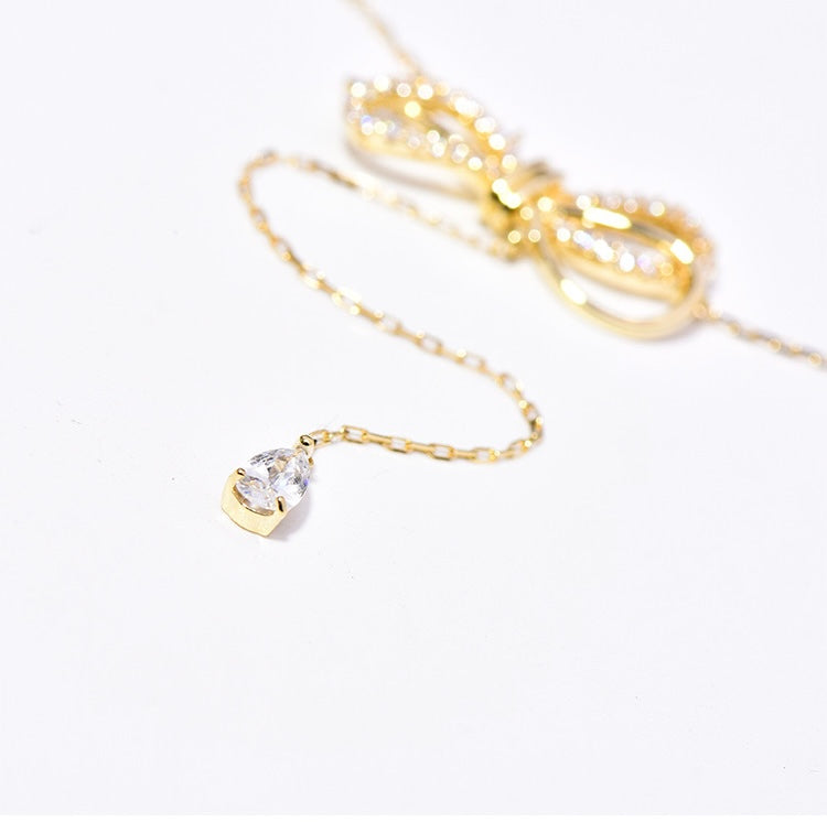 Bowtie & Teardrop Lariat Necklace