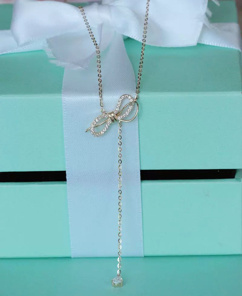 Bowtie & Teardrop Lariat Necklace