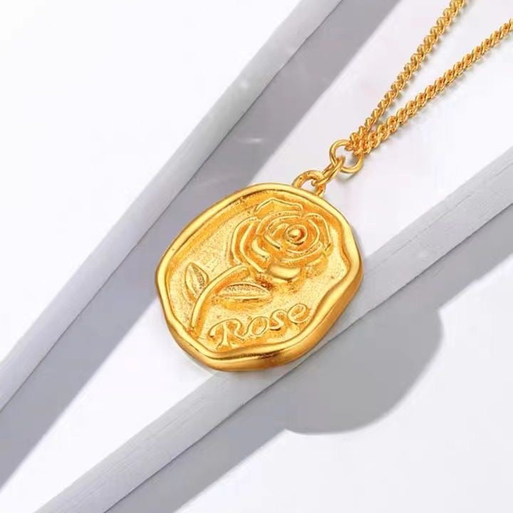 Raised Rose Dish Charm Necklace