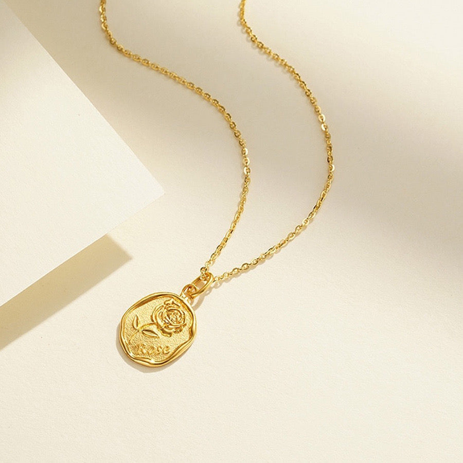 Raised Rose Dish Charm Necklace