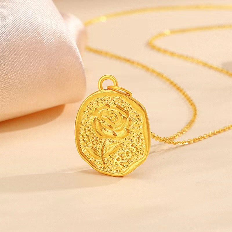 Raised Rose Dish Charm Necklace