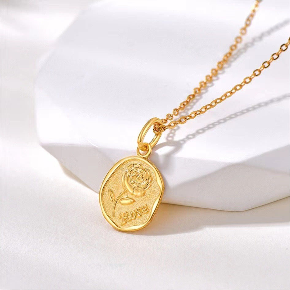 Raised Rose Dish Charm Necklace