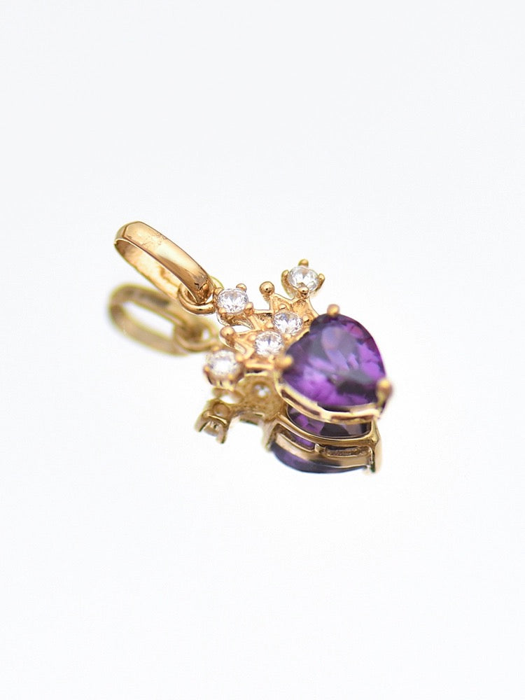 Crowned Purple Heart Charm Pendant