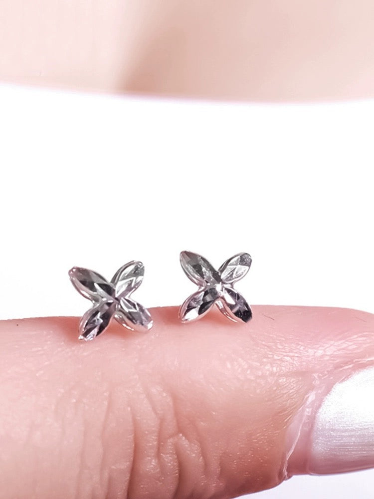 Diamond Cut Clover Kiss Stud Earrings