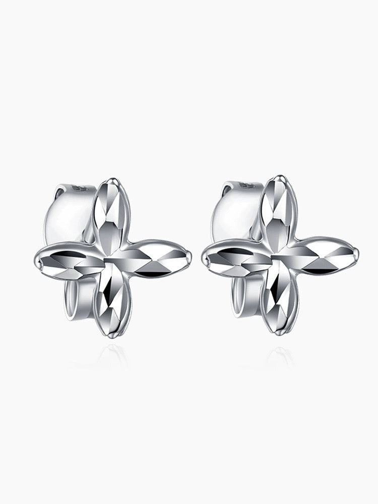 Diamond Cut Clover Kiss Stud Earrings