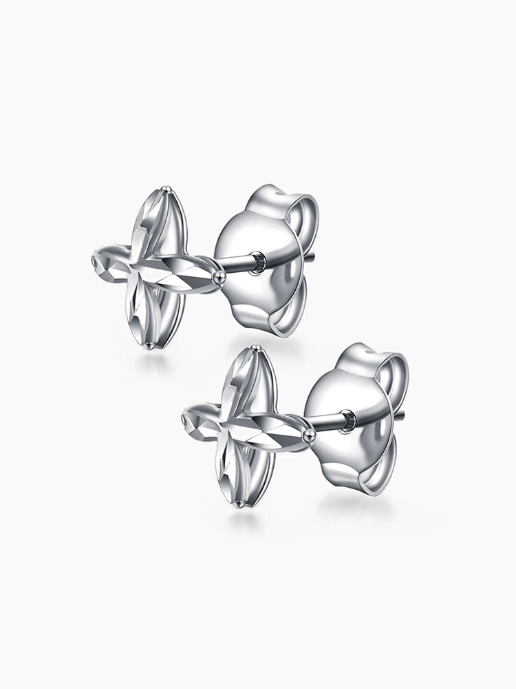 Diamond Cut Clover Kiss Stud Earrings