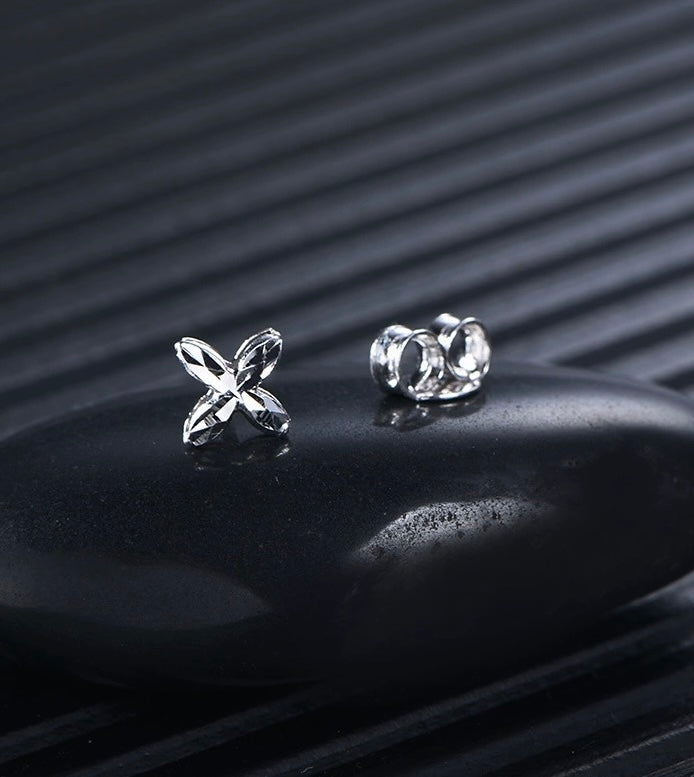 Diamond Cut Clover Kiss Stud Earrings